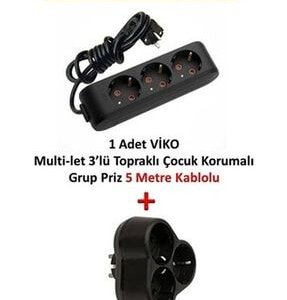 GRUP PRİZ ÜÇLÜ TOPRAKLI ÇOCUK KORUMALI KABLOSUZ